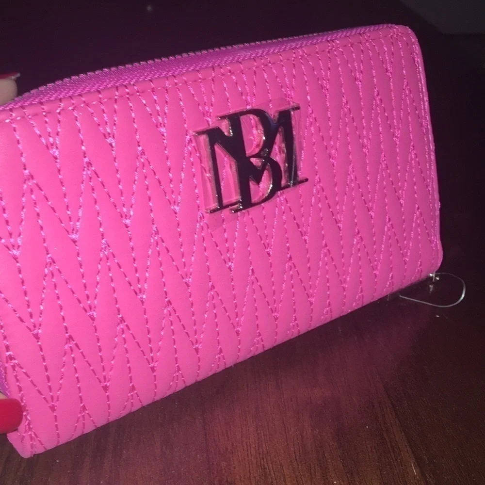 Badgley Mischka Wallet Hot Pink braid stitching Vegan NWT